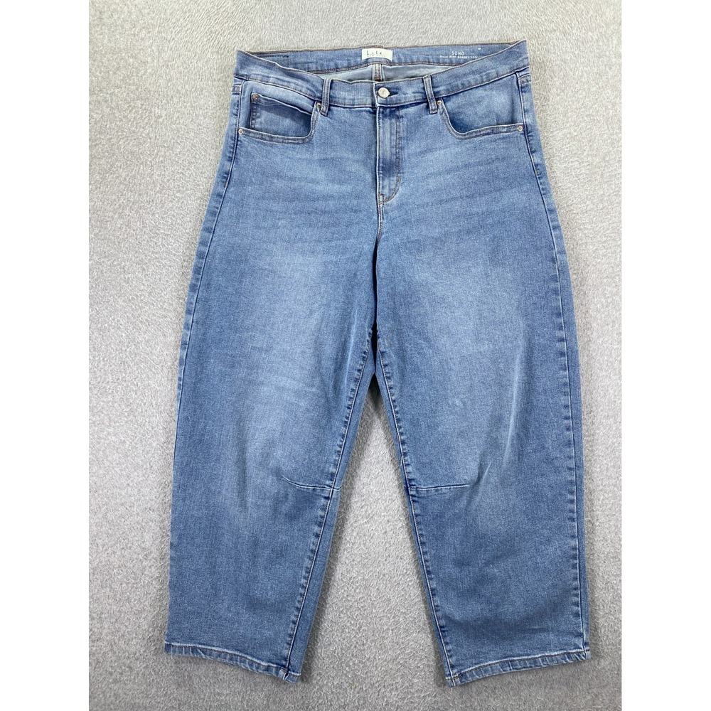 Nicole Miller Soho High Rise Barrel Leg Jeans Women's 16 Light Wash Cropped